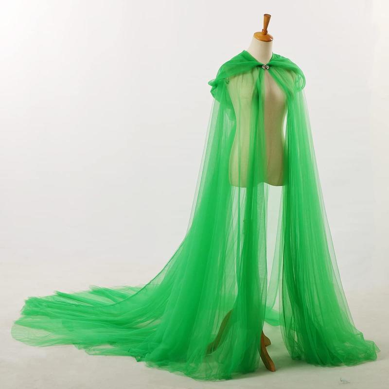 BLESSUME Women Wedding Tulle Cape Hooded Elf Cloak Bridal Dress Robe with Long Train Clolorful Minimalist 2024